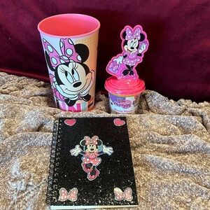 Minnie Mouse Cup, Notebook, and Minnie Mouse figure stamper
